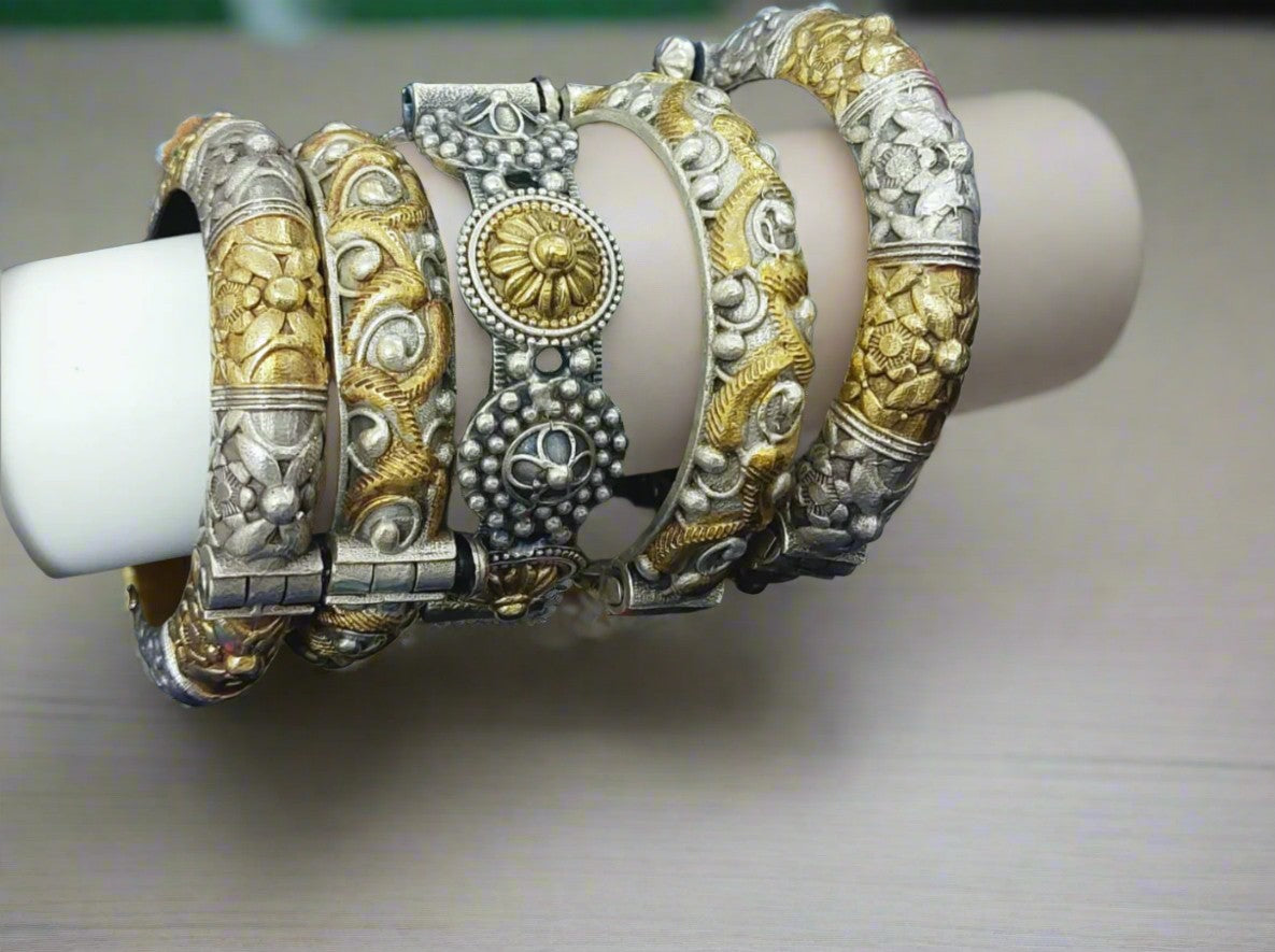 dual tone set of 5 oxidized openable bangle set for women goes with any attire