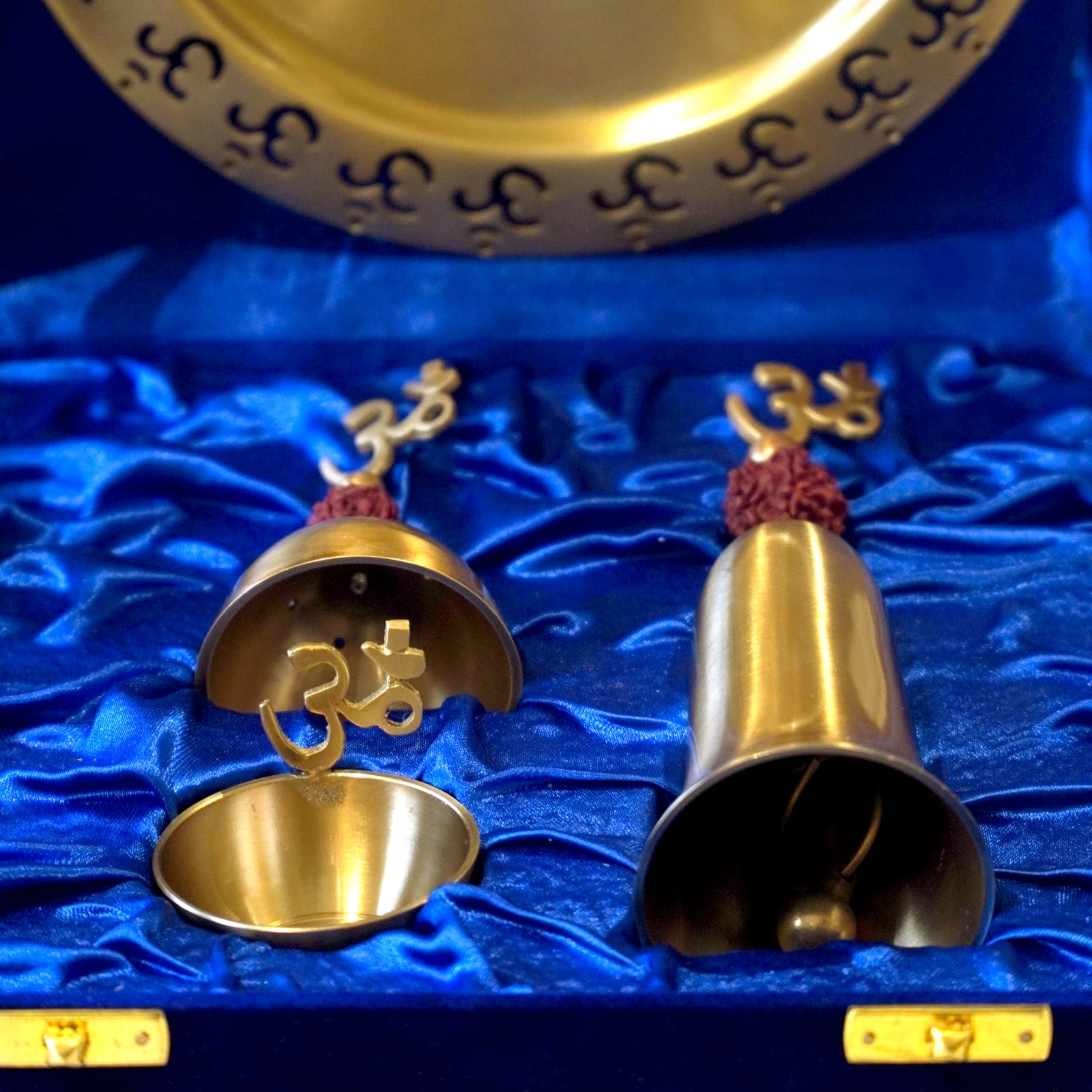 brass set of 4 pieces om pooja thali set for housewarming pooja/ diwali