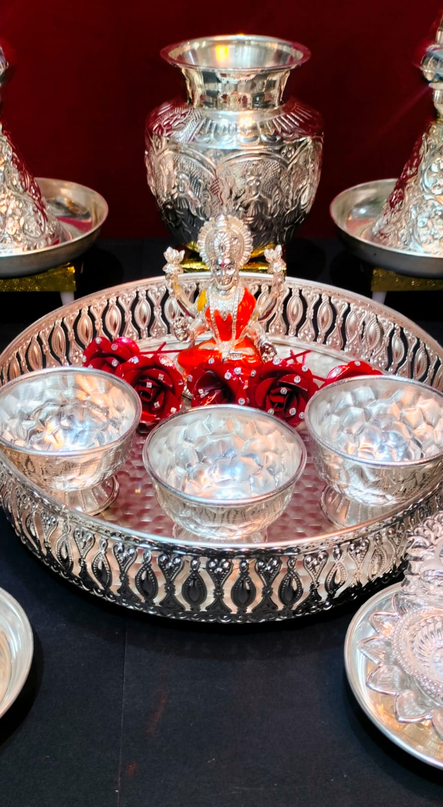 german silver full pooja thali set of 22 pieces for varalakshmi pooja/ housewarming/ diwali