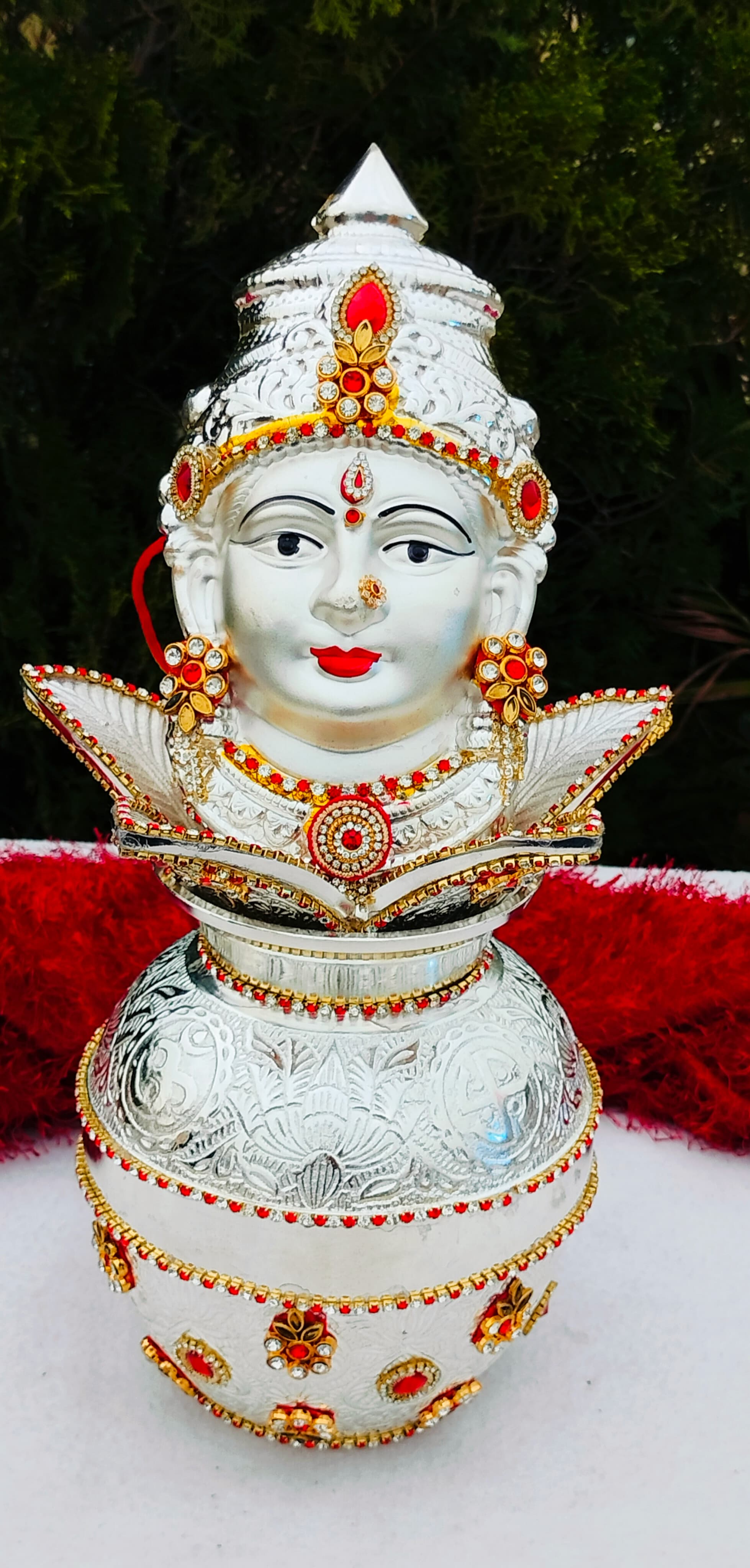 German silver stone work kalasha with Laxmi face combo for varalakshmi pooja/ housewarming/ diwali