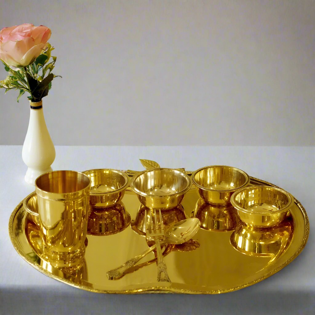 brass apple shape set of 7 pieces dinner set for gift item/ home