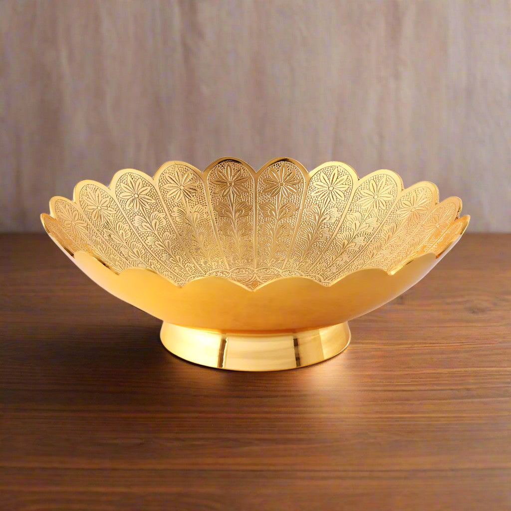 brass flower bowl in a velvet box for gift on housewarming/ diwali, 8.5"