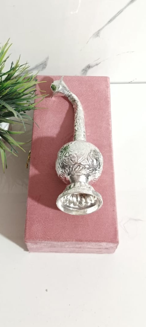 German Silver Rose Water Dispenser – 9" Handcrafted Pooja Accessory