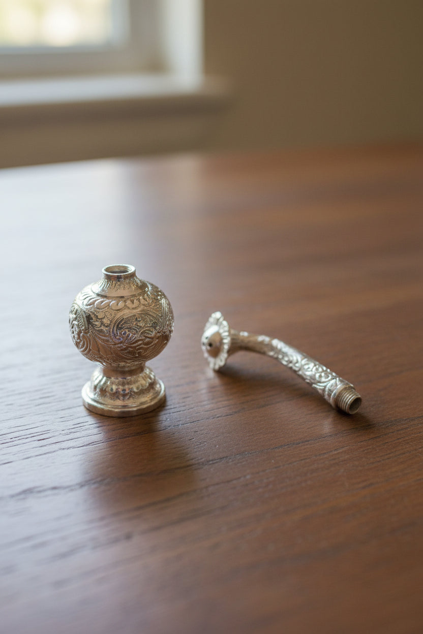 German Silver Rose Water Dispenser – 9" Handcrafted Pooja Accessory