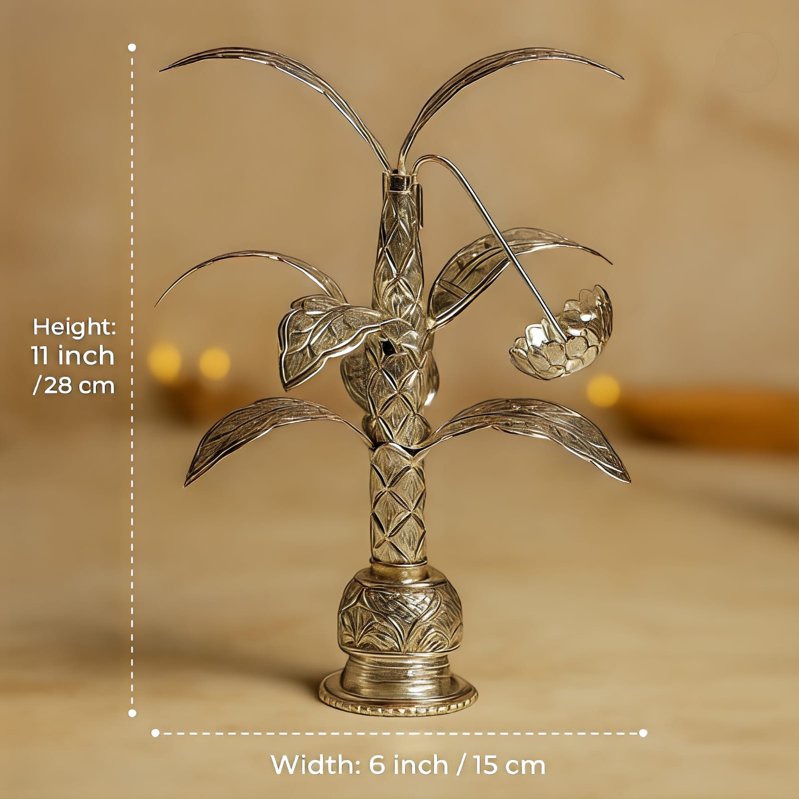 German silver antique finish banana tree Pair – Auspicious Pooja & Festive Décor, 11"