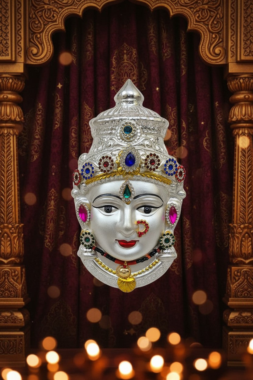 German Silver Lakshmi Face 7" with Stonework for varalakshmi pooja