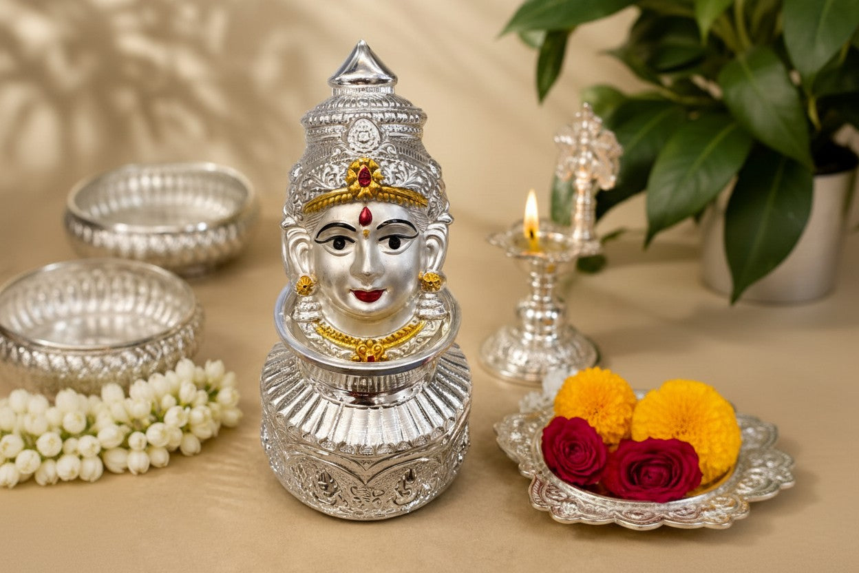 German Silver Lakshmi Face with Kalash