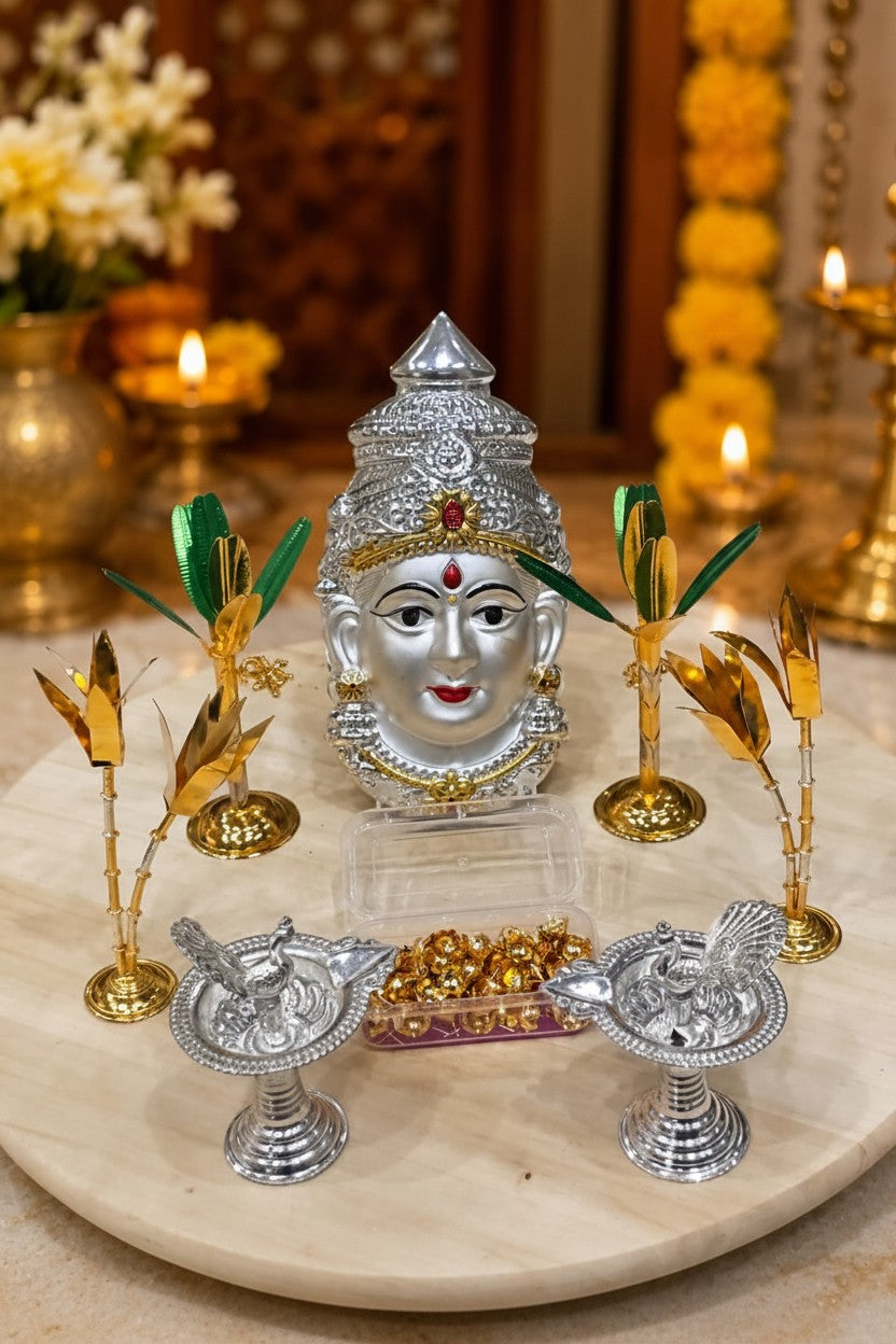 German Silver Pooja Set – 8 Pieces