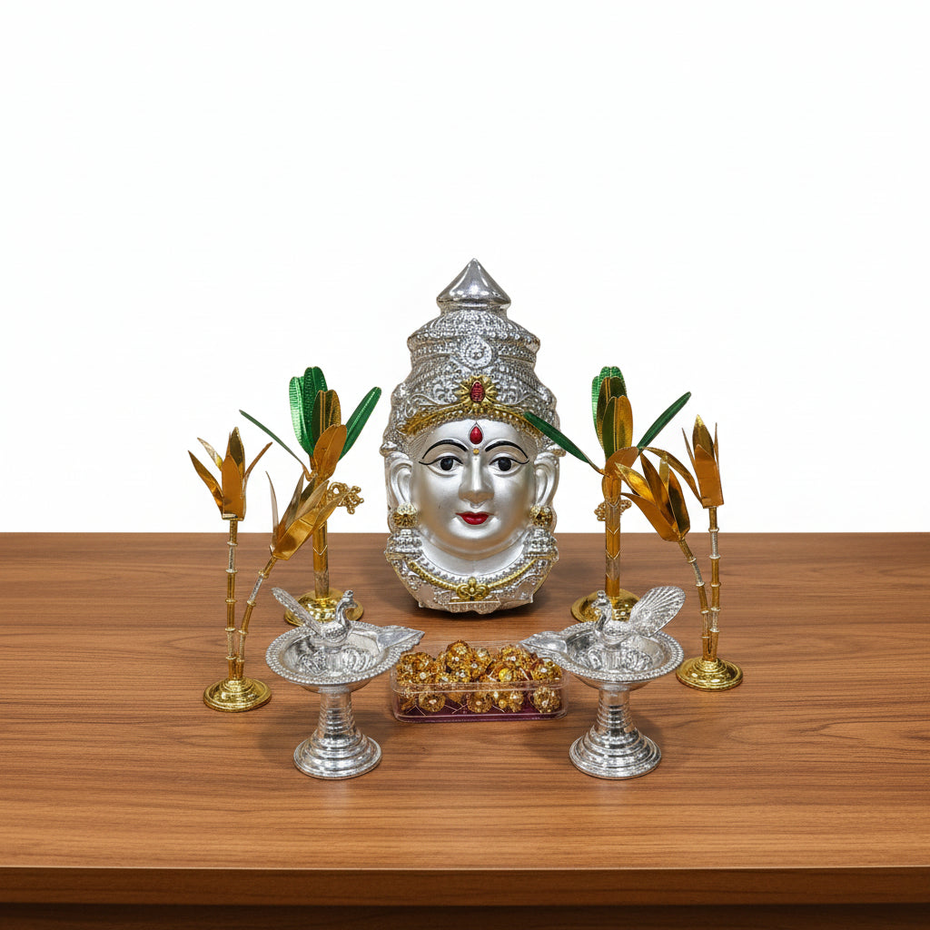 German Silver Pooja Set – 8 Pieces