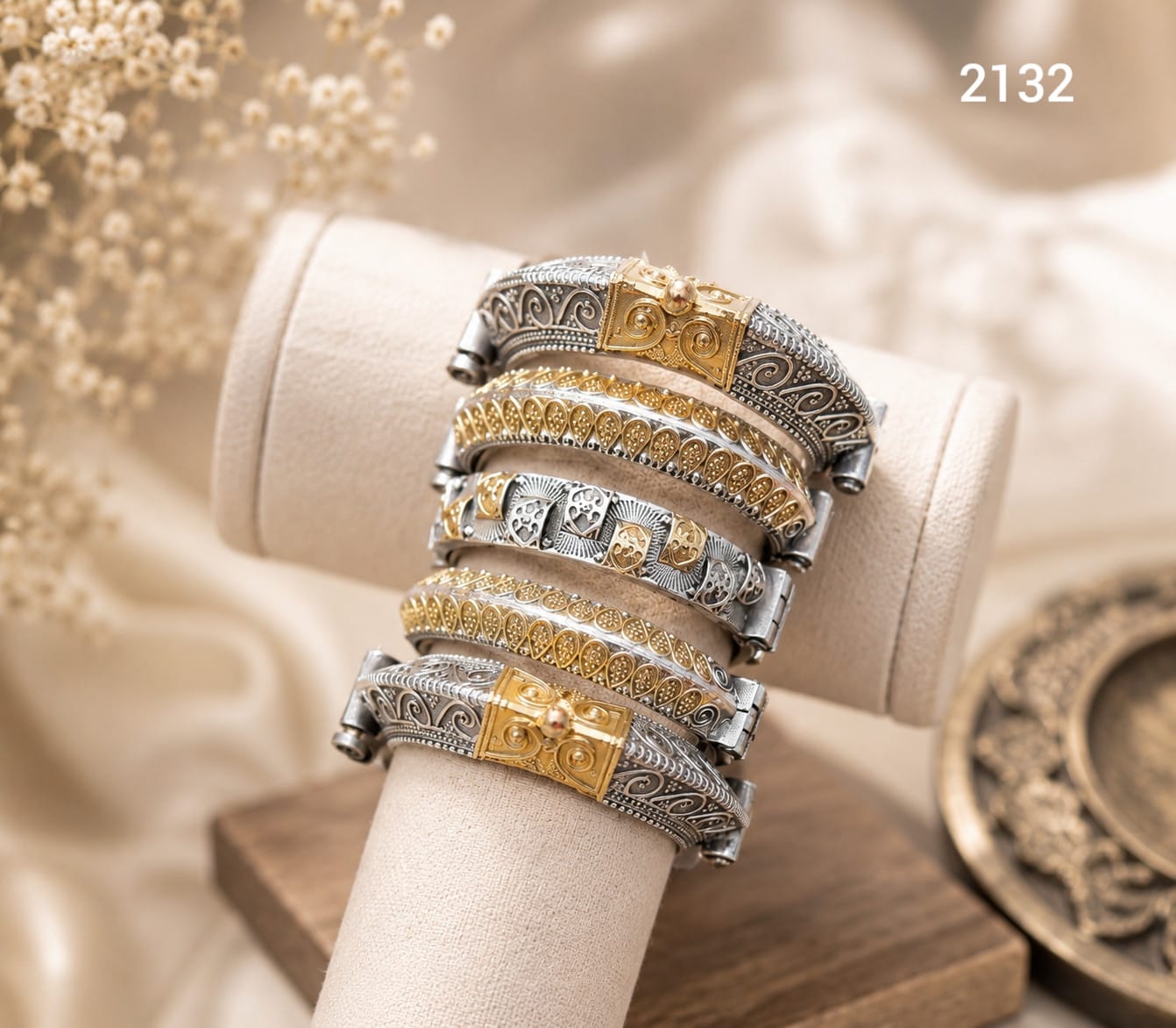 German Silver dual tone Antique Bangle Set – 5 Pieces