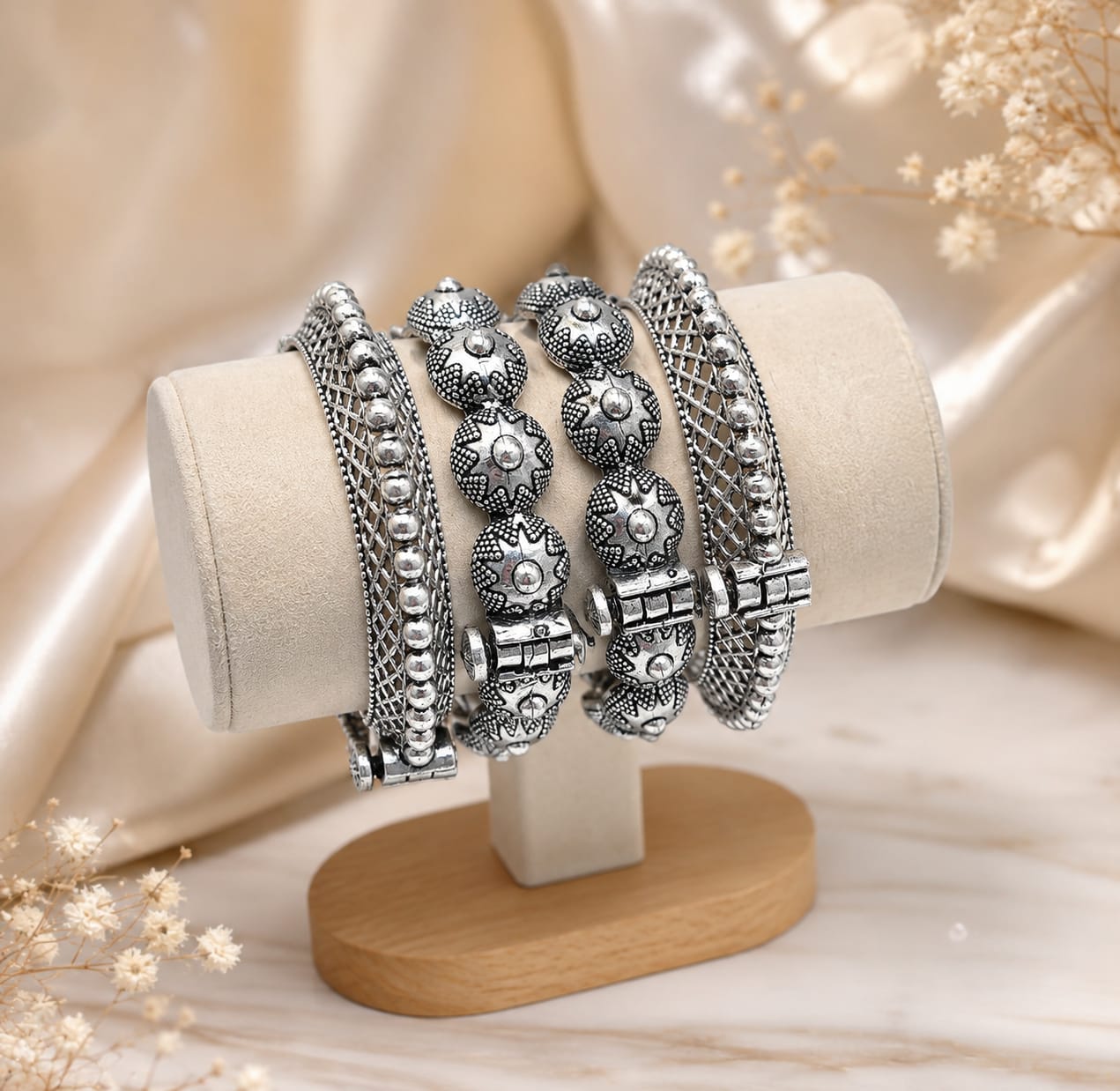 German Silver Antique Bangle Set – 4 Pieces
