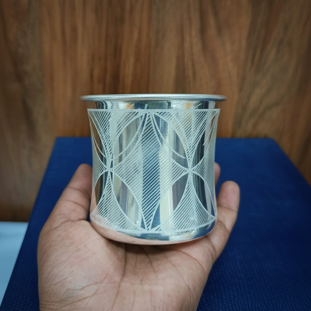 German Silver Panchpatra Set – Laser Print for Varalakshmi, Housewarming & Diwali Pooja