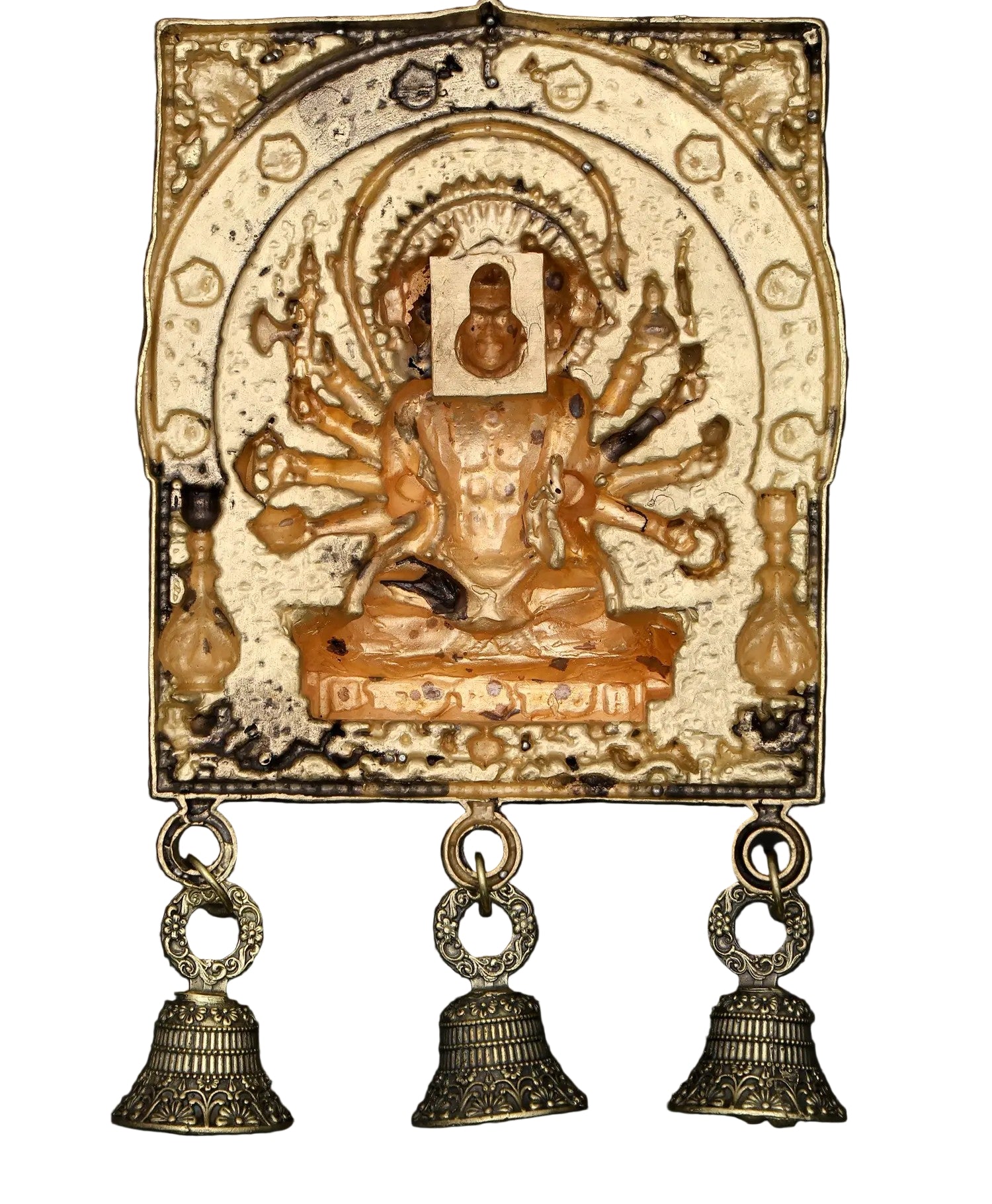 Brass Superfine Panchmukhi Hanuman in Sitting posture with bells wall Hanging