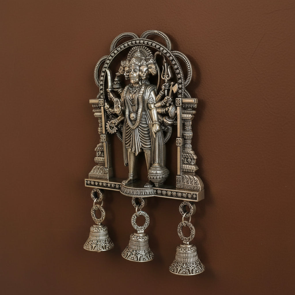 Brass Superfine Panchmukhi Hanuman in Standing posture wall Hanging