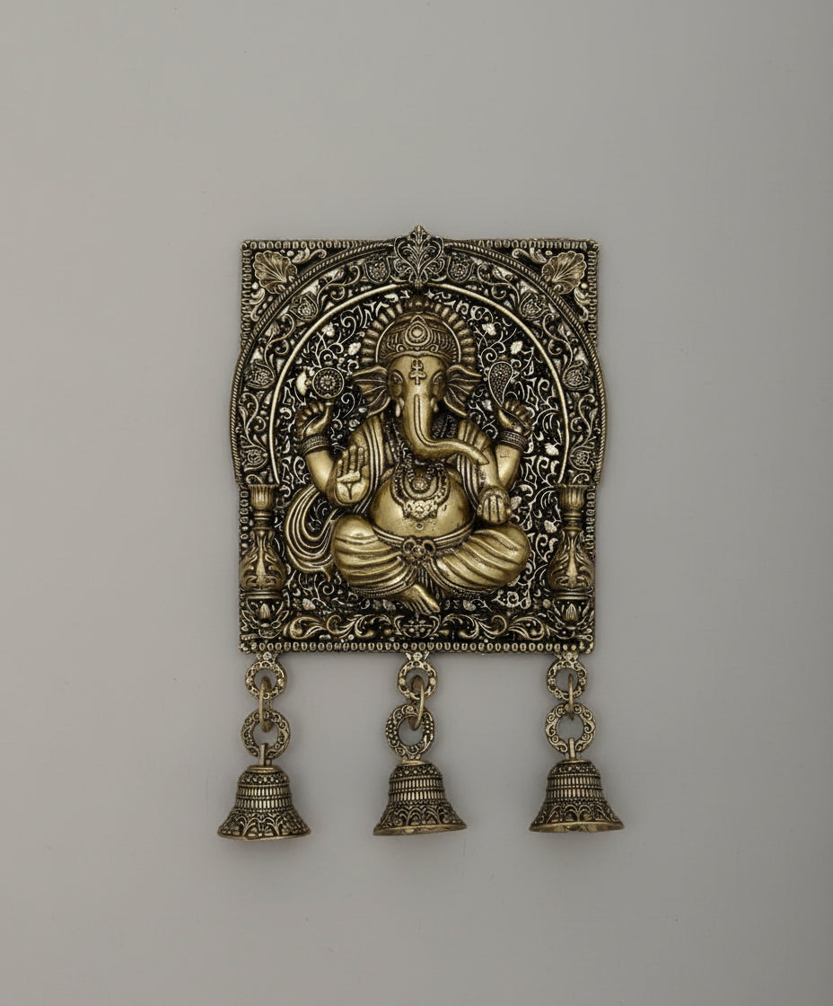 Brass Superfine Sitting Ganesha wall Hanging with bells for pooja room / home décor