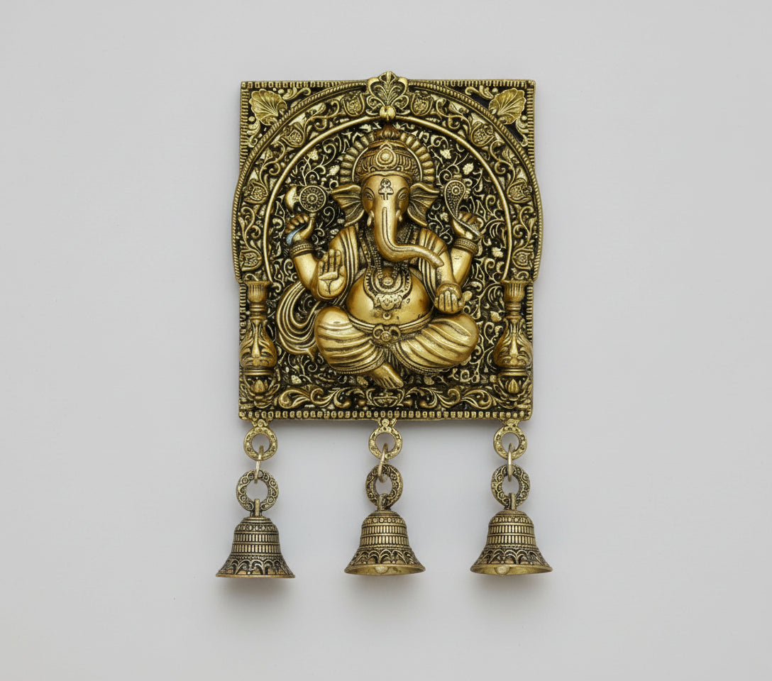 Brass Superfine Sitting Ganesha wall Hanging with bells for pooja room / home décor