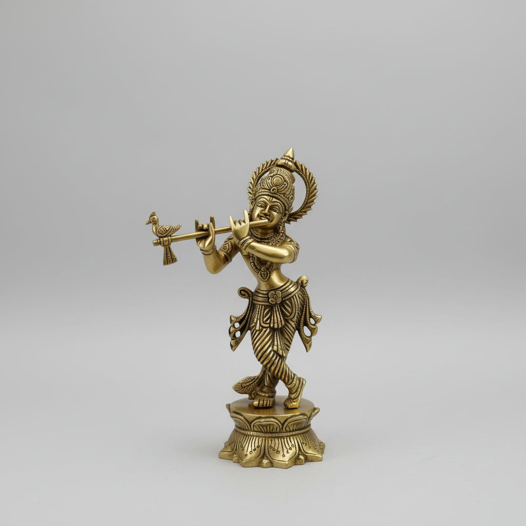 Brass Lord Krishna Playing Flute Statue – Home Décor / Temple / Gift Item