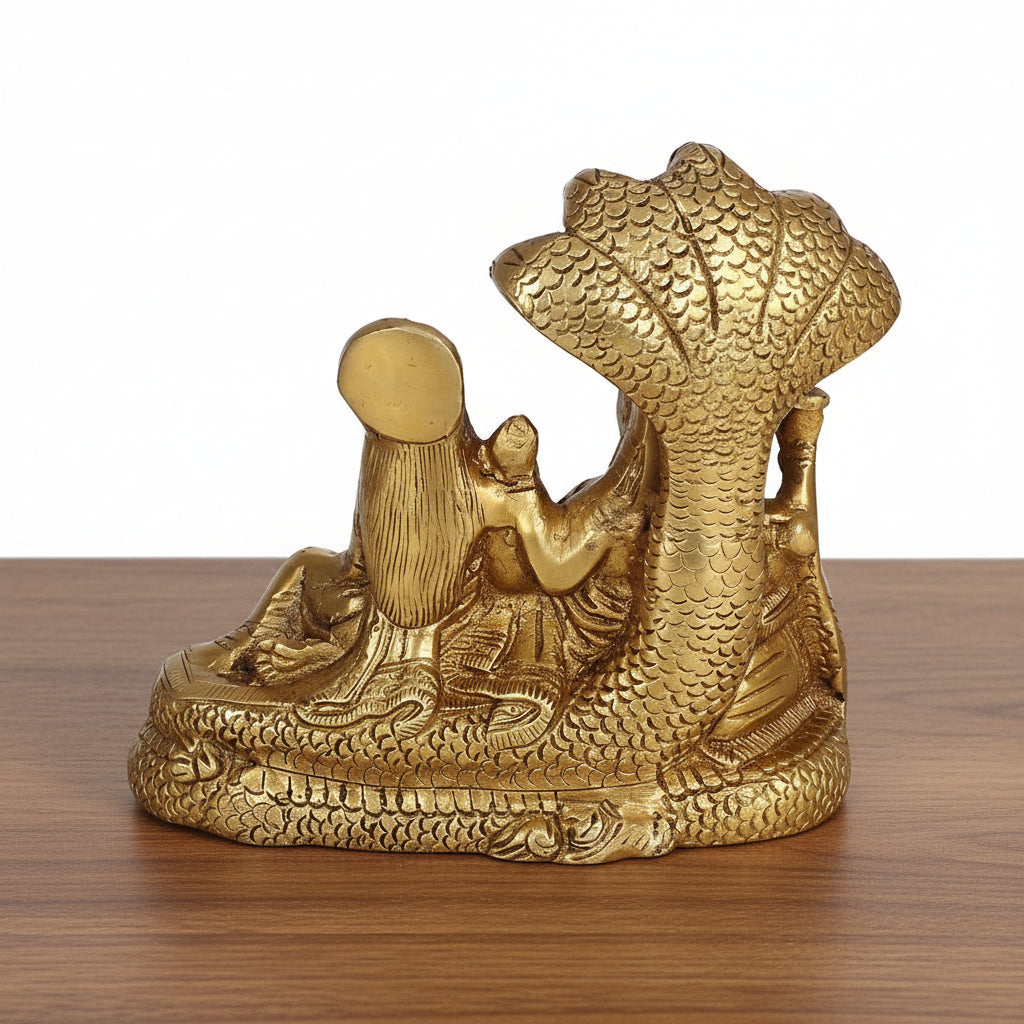 Brass Vishnu Lakshmi Seated on Sheshnag  Handcrafted Hindu Idol  Pooja Room & Home Décor