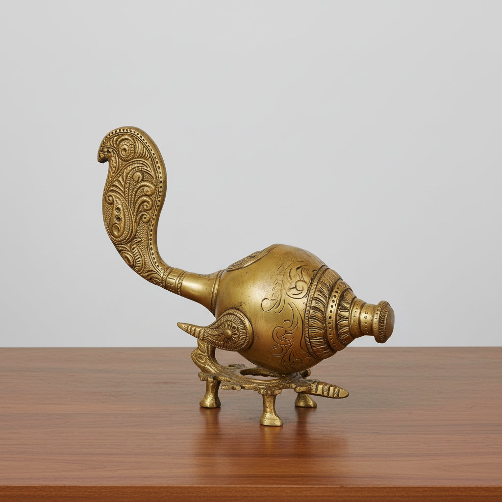 Brass Conch with Stand  Sacred Shankh for Pooja Room  Vastu & Home Décor Accent