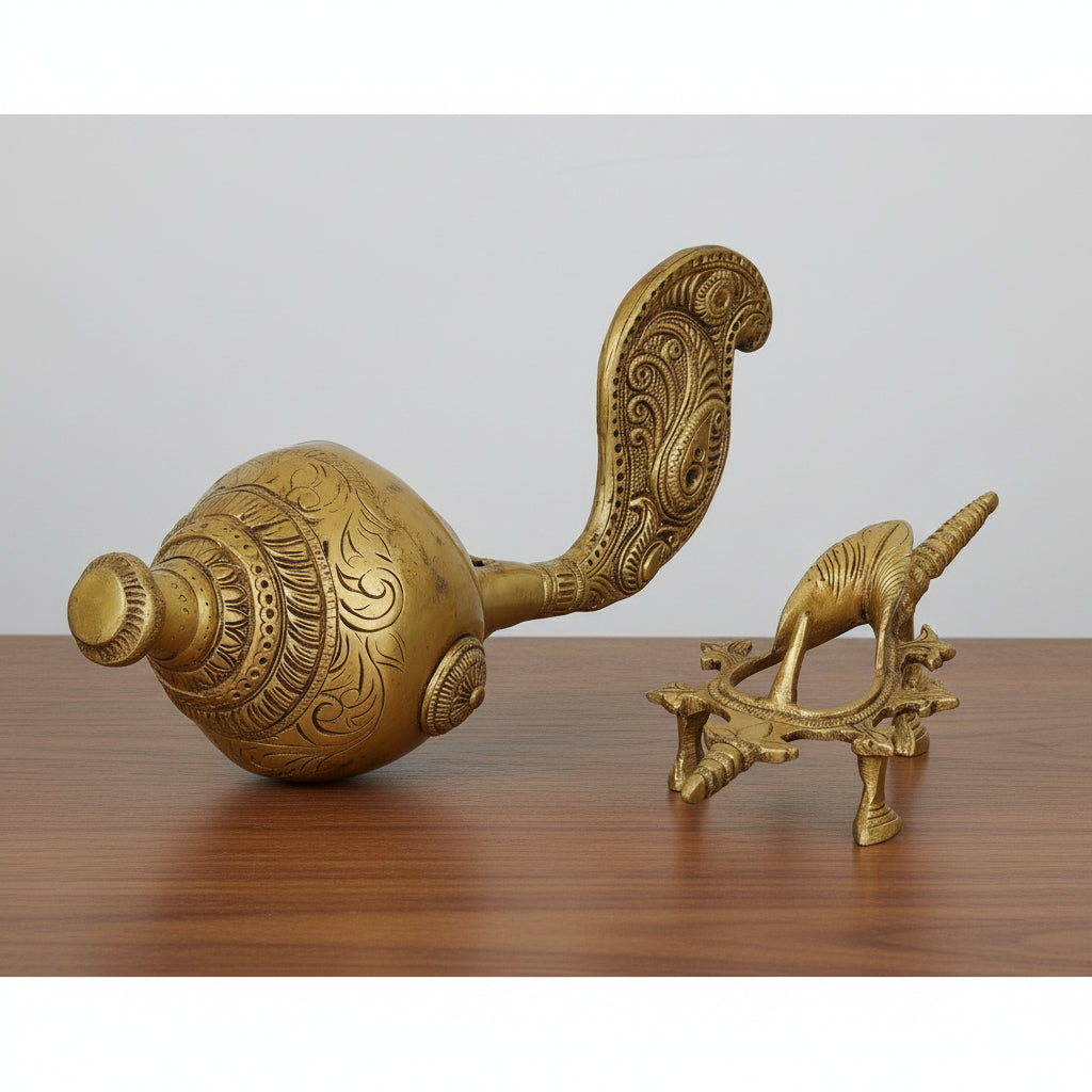 Brass Conch with Stand  Sacred Shankh for Pooja Room  Vastu & Home Décor Accent