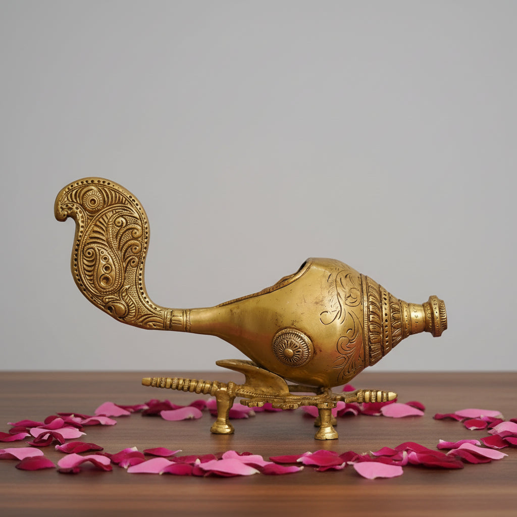 Brass Conch with Stand  Sacred Shankh for Pooja Room  Vastu & Home Décor Accent