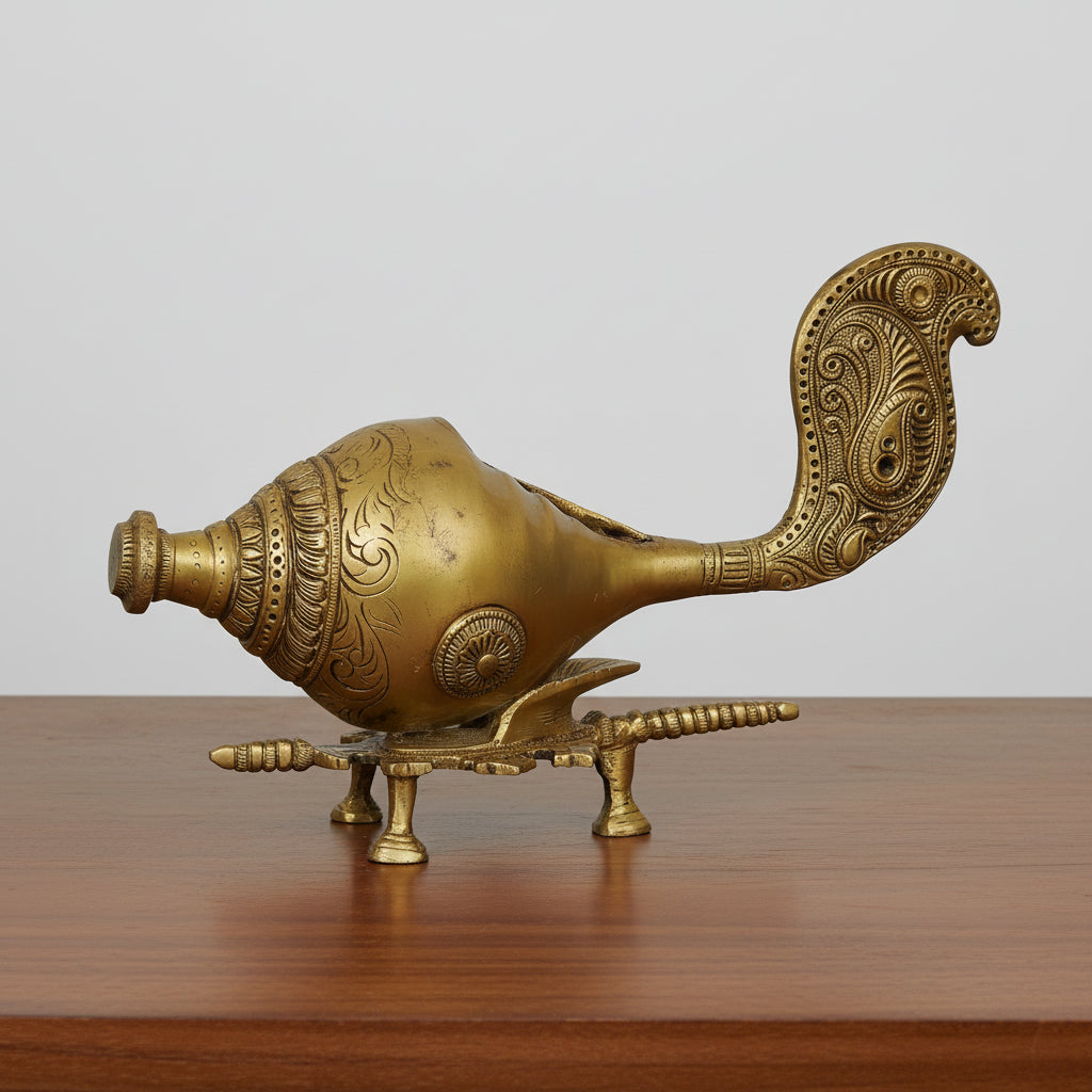 Brass Conch with Stand  Sacred Shankh for Pooja Room  Vastu & Home Décor Accent