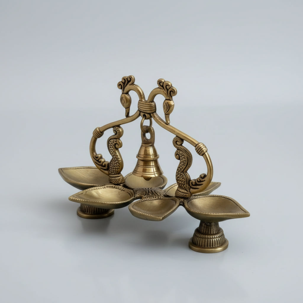Brass Annam 6 Diyas with Bell  Handcrafted Temple Décor  Auspicious Pooja & Festive Centerpiece