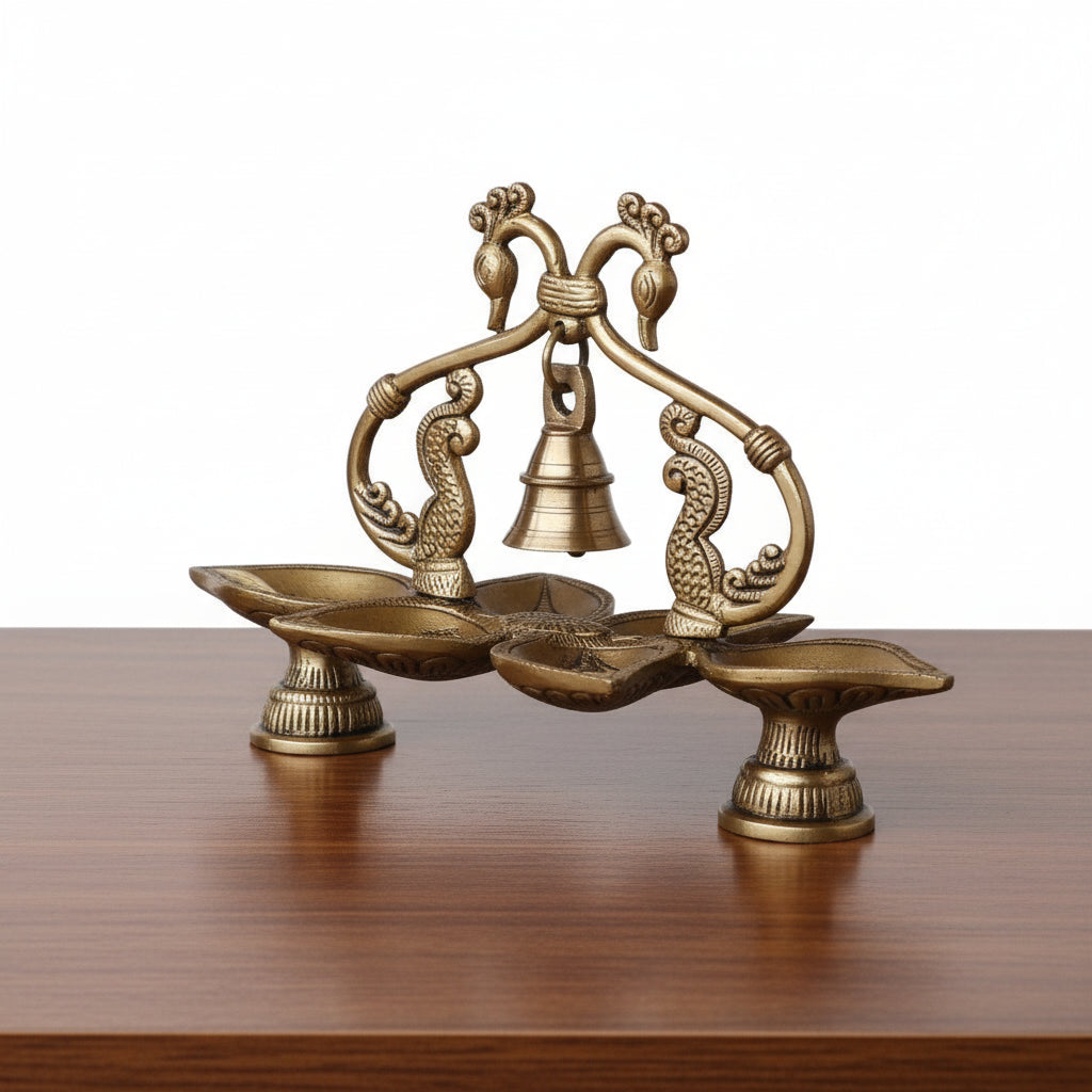 Brass Annam 6 Diyas with Bell  Handcrafted Temple Décor  Auspicious Pooja & Festive Centerpiece