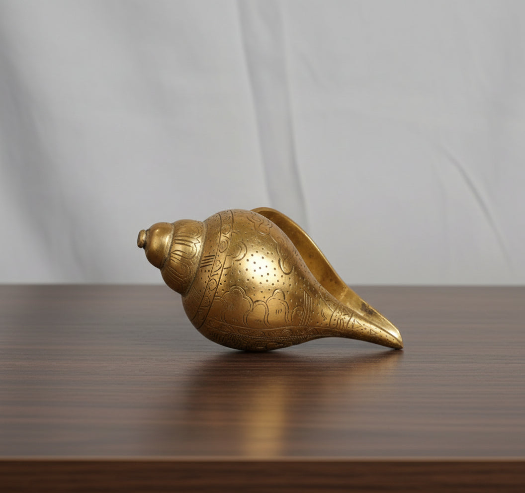 Brass Ganesh Conch  Sacred Shankh for Pooja Room  Auspicious Temple & Home Décor