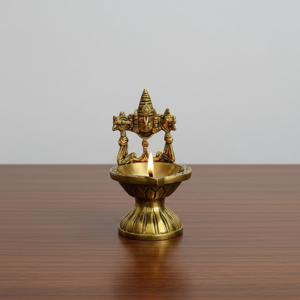 Set of 2 Brass Balaji Diyas  Handcrafted Temple Lamps  Auspicious Pooja & Home Décor