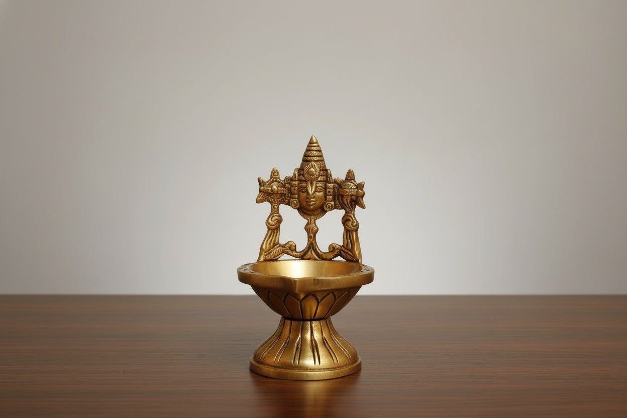 Set of 2 Brass Balaji Diyas  Handcrafted Temple Lamps  Auspicious Pooja & Home Décor