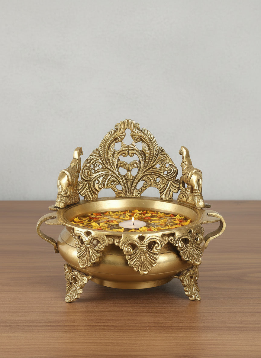 Brass Elephant Urli Bowl  Handcrafted Traditional Décor  Auspicious Pooja & Festive Centerpiece