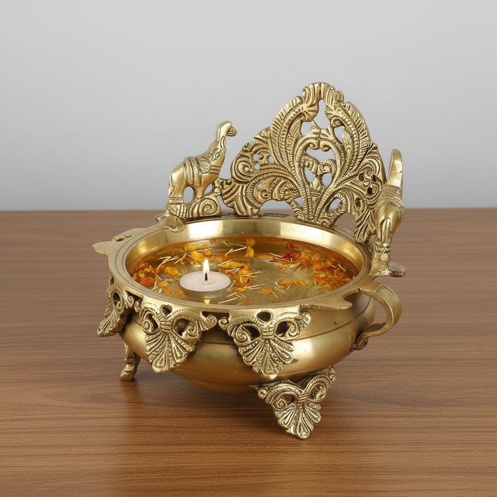 Brass Elephant Urli Bowl  Handcrafted Traditional Décor  Auspicious Pooja & Festive Centerpiece