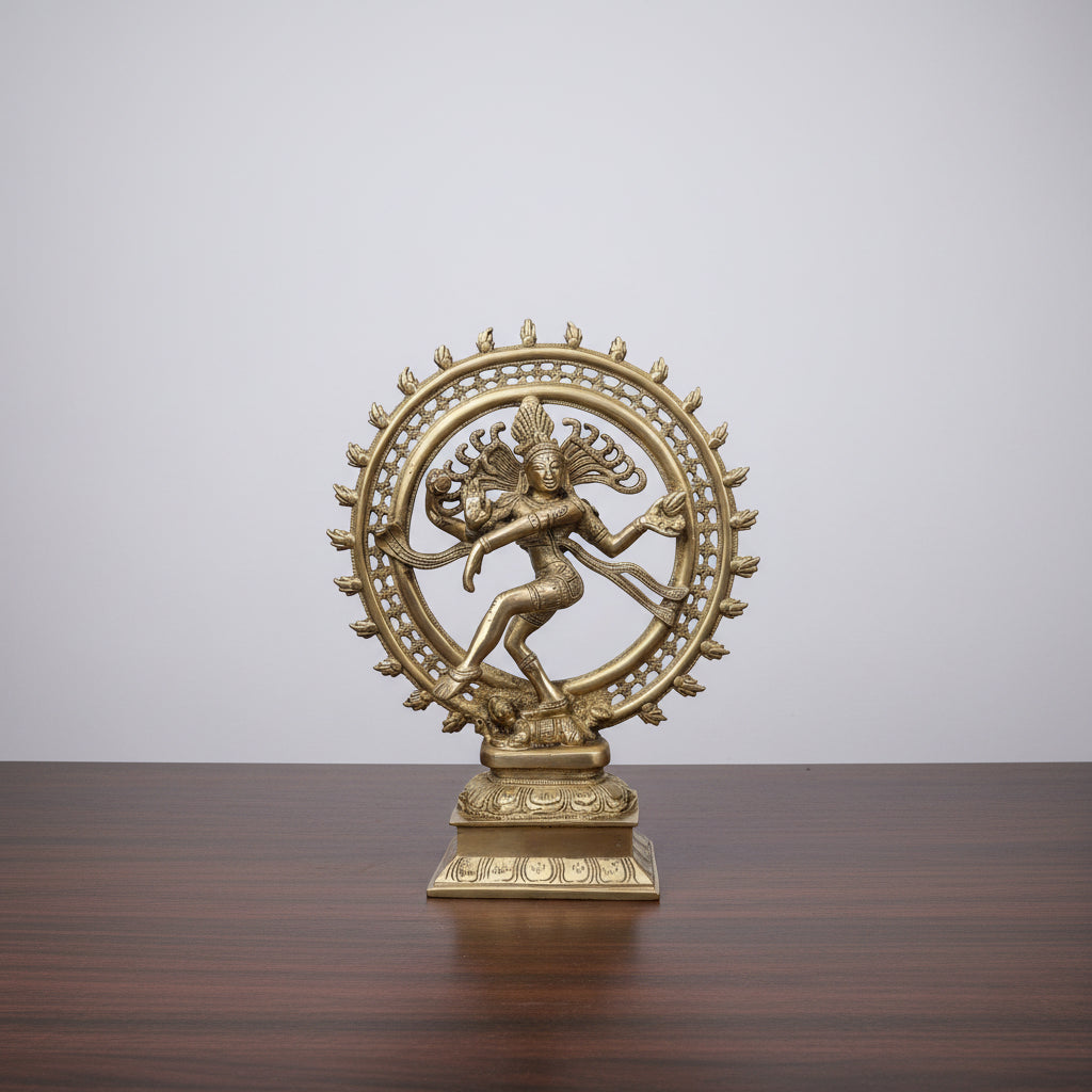 Brass Natraj Statue in Antique Finish  Lord Shiva as Cosmic Dancer  Handcrafted Temple & Home Décor