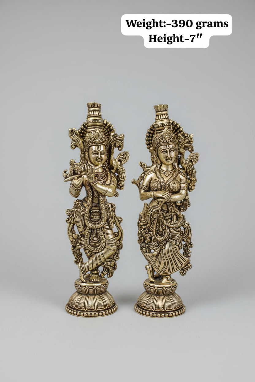Brass Radha Krishna Statue  Handcrafted Hindu Idol  Temple & Home Décor  Auspicious Gift