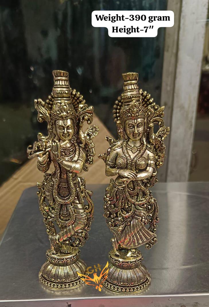 Brass Radha Krishna Statue  Handcrafted Hindu Idol  Temple & Home Décor  Auspicious Gift