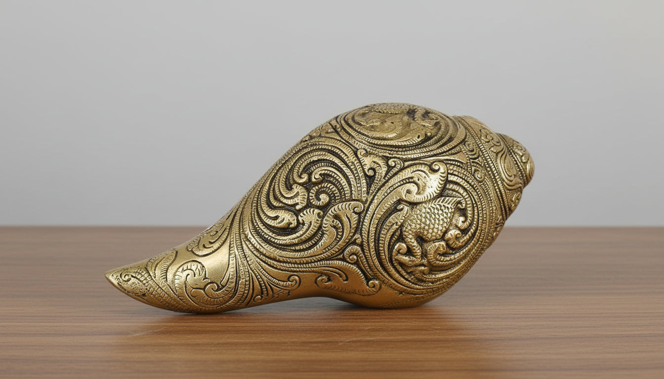 Brass Vishnu Lakshmi Shankh  Sacred Conch Handcrafted Hindu Temple & Home Décor