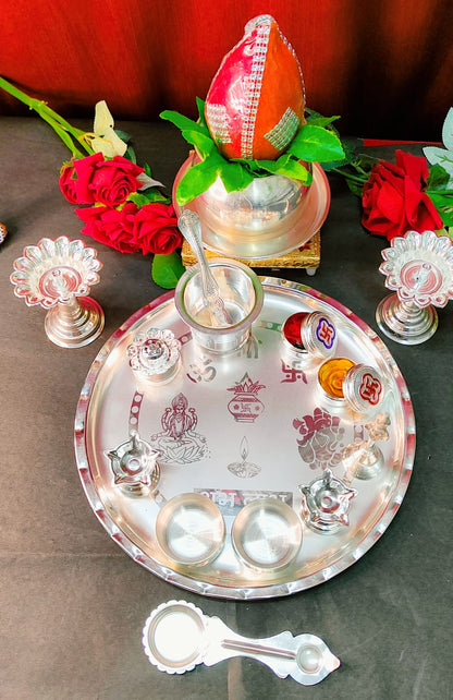 German silver 15 pieces pooja thali set