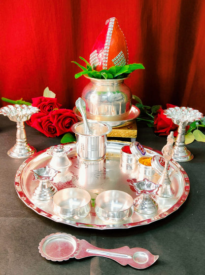 German silver 15 pieces pooja thali set