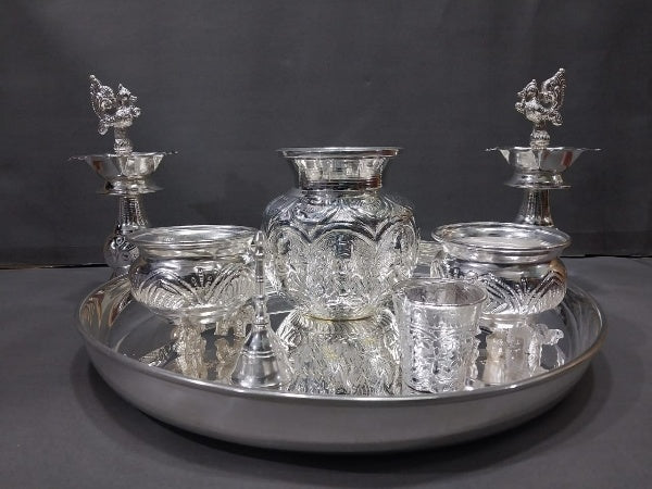 German silver pooja thali set for housewarming pooja/diwali festival