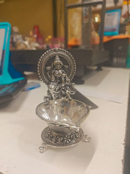 German Silver Set of 2 gaja Lakshmi Diya , 3.5"" Height