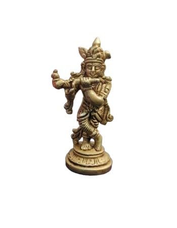 indiancraftbykanika Brass Small Krishan Statue for Home/Office Temple