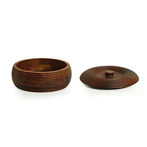 wooden spiral design casserole with lid chapati box/roti box/gift box kitchen, Brown