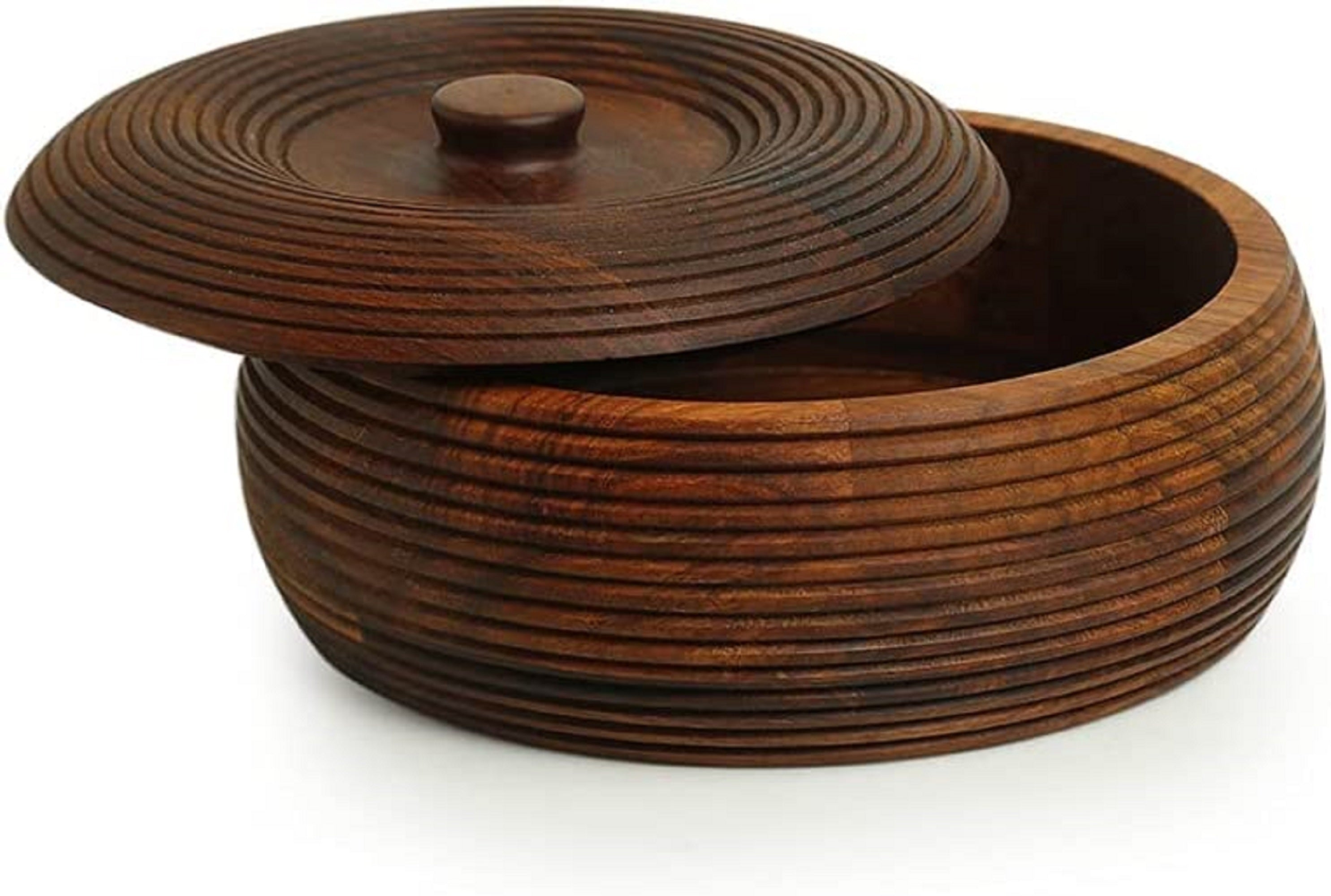 wooden spiral design casserole with lid chapati box/roti box/gift box kitchen, Brown