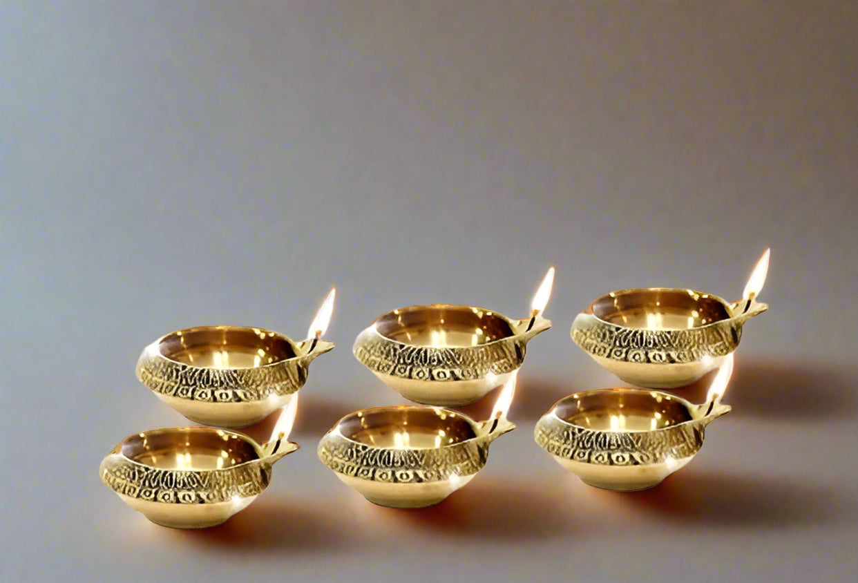 Set of 6 Brass Diya Set for Pooja / Gift Item / House Warming