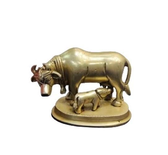 indiancraftbykanika Brass Small kamdhenu Cow/Cow and Calf Statue for Home/Office/Gift iitem