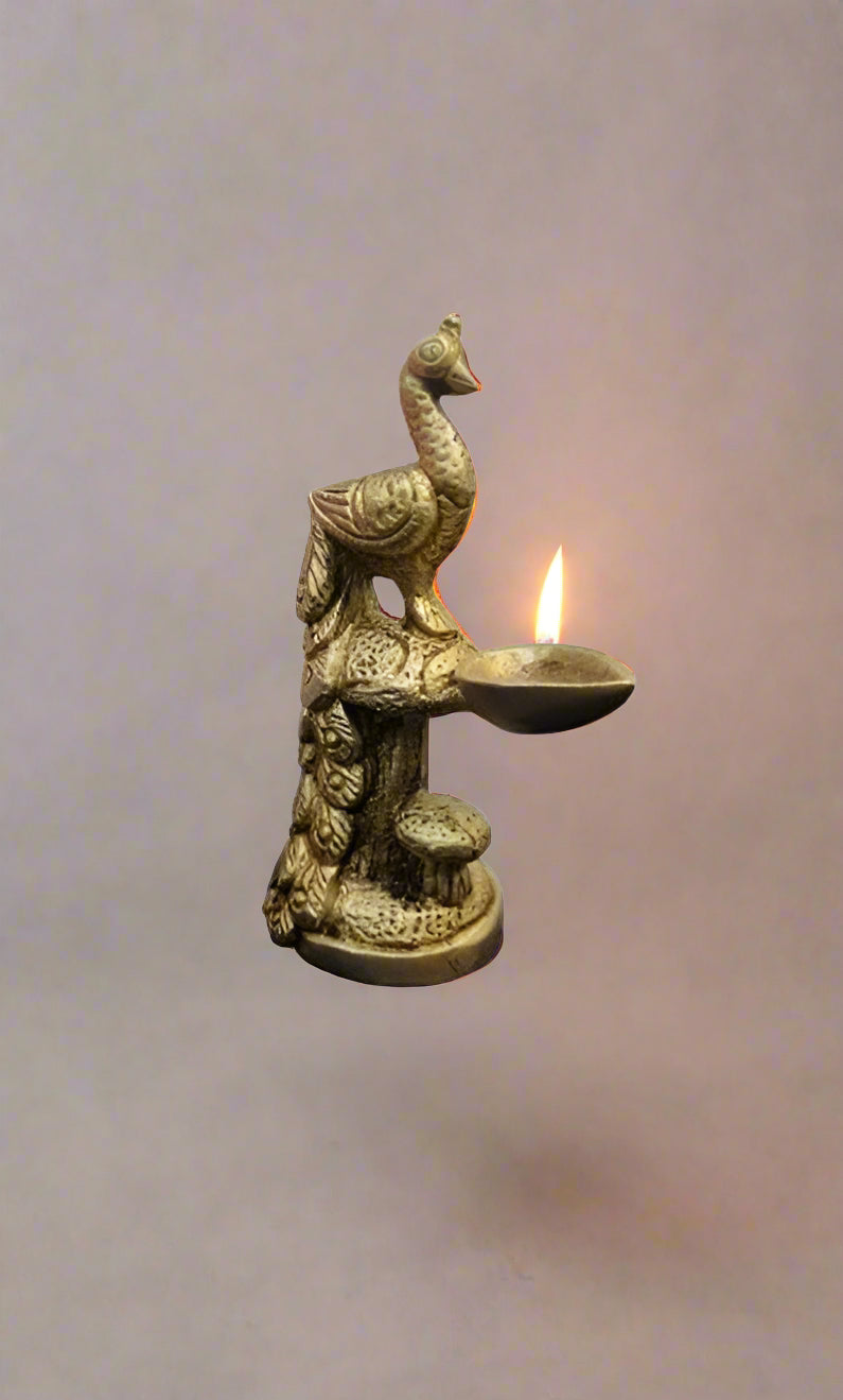 Brass Small Peacock Diya for Home/Office Temple/ showpiece