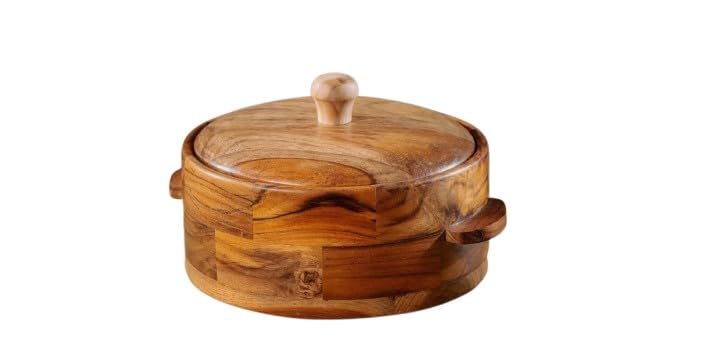 Handmade Wooden Casserole Chapati Box Multipurpose Wood Kitchen Container with Steel bowl
