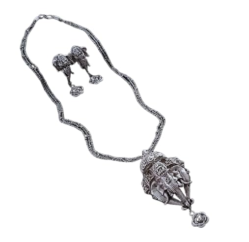 indiancraftsbykanika oxidized ganesh design pendant necklace set with matching earrings for women