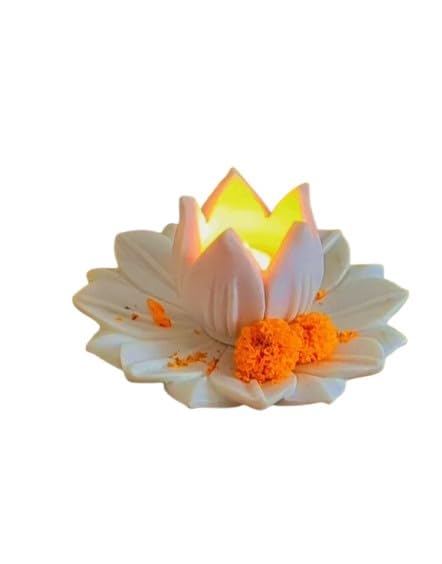 indiancraftsbykanika marble lotus urli with lotus tea light for home décor/gift item/snacks/fruit platter